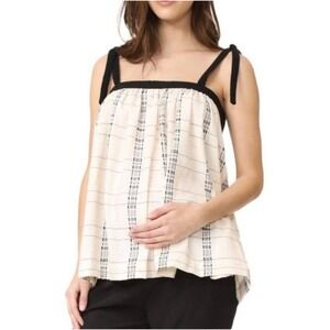 Hatch 0 XS Maternity Bow Tie Straps Cream Black Woven Babydoll Tank Top